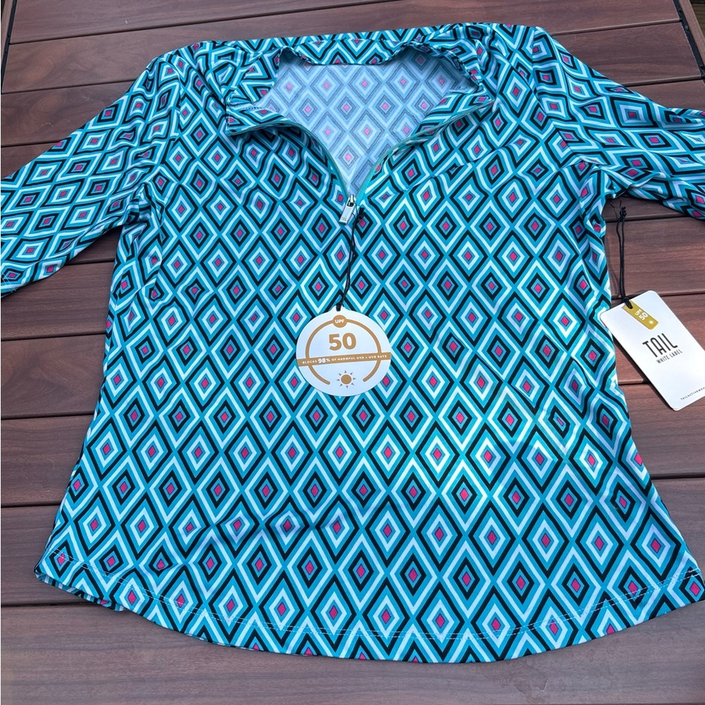 Tail Blue and Black Geometric Women's Top